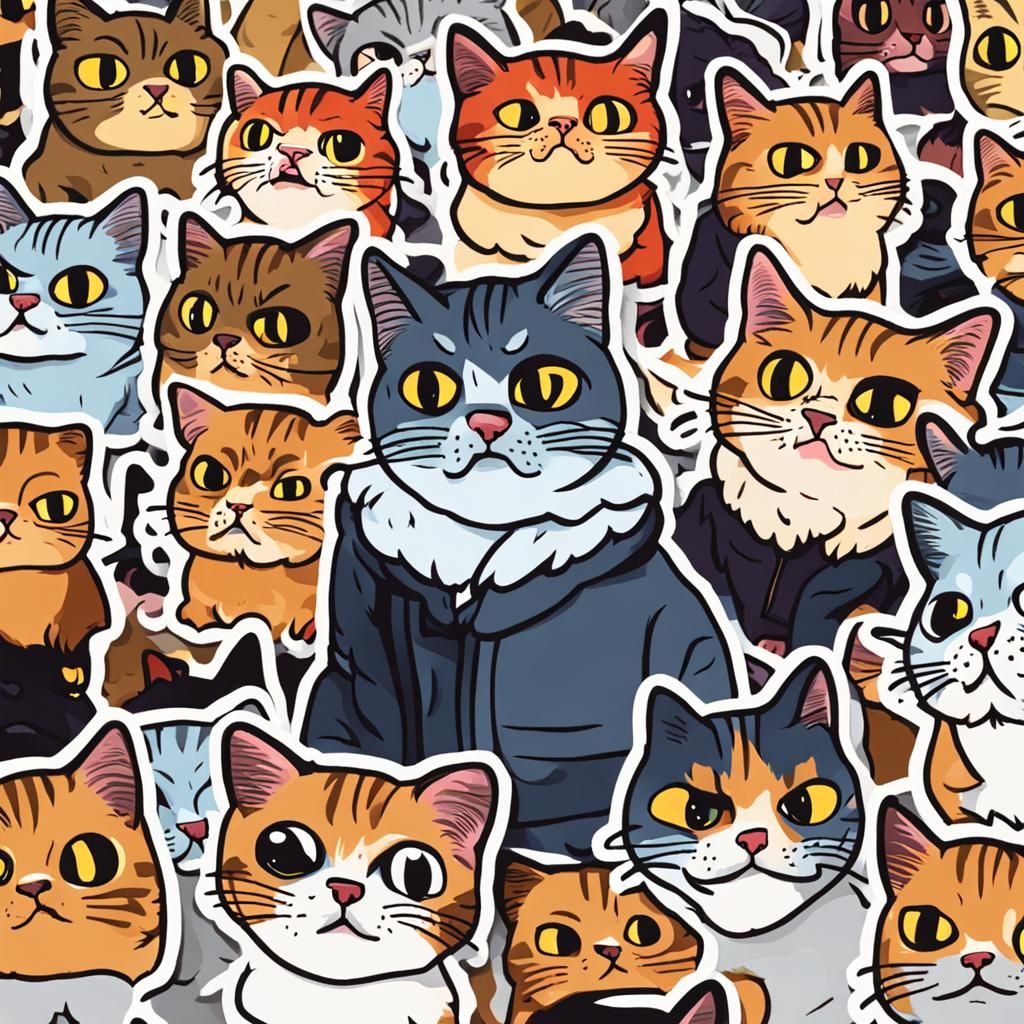 Angry Lonely Cat Cartoon Sticker