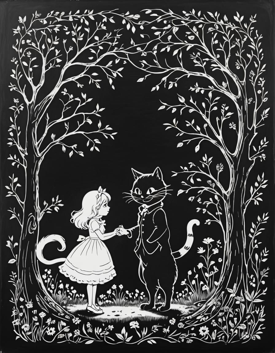 Alice and Cheshire Cat Chalk Silhouette
