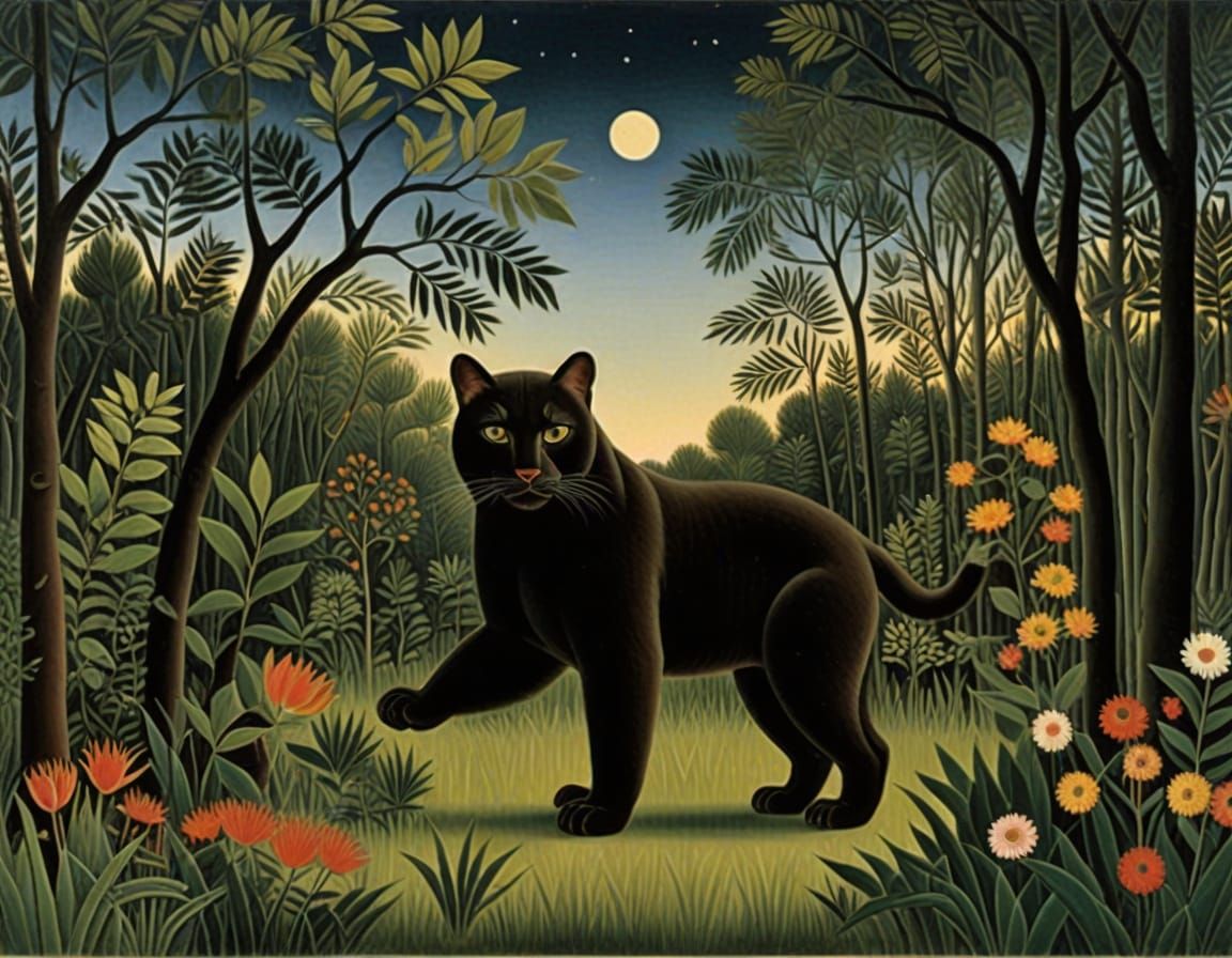 Mystical AI Vision in Henri Rousseau Style