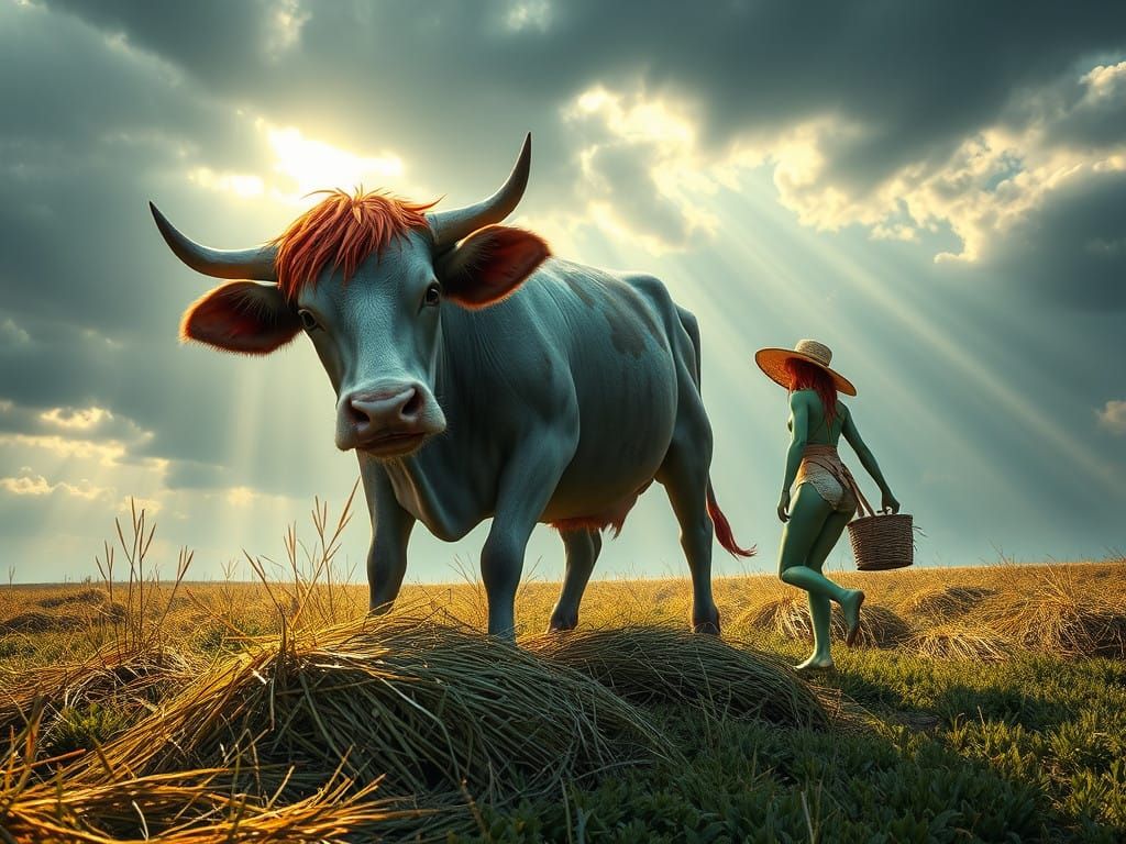 Galactic Dairy Scene in Vibrant Colors