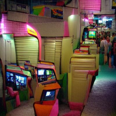 Vibrant 1980s Arcade in Pixel Art Style