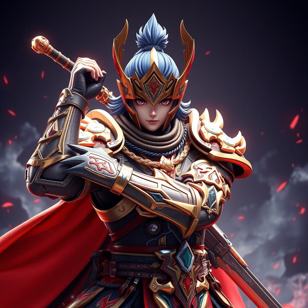 Heroic Anime Warrior in Detailed 3D Art Style
