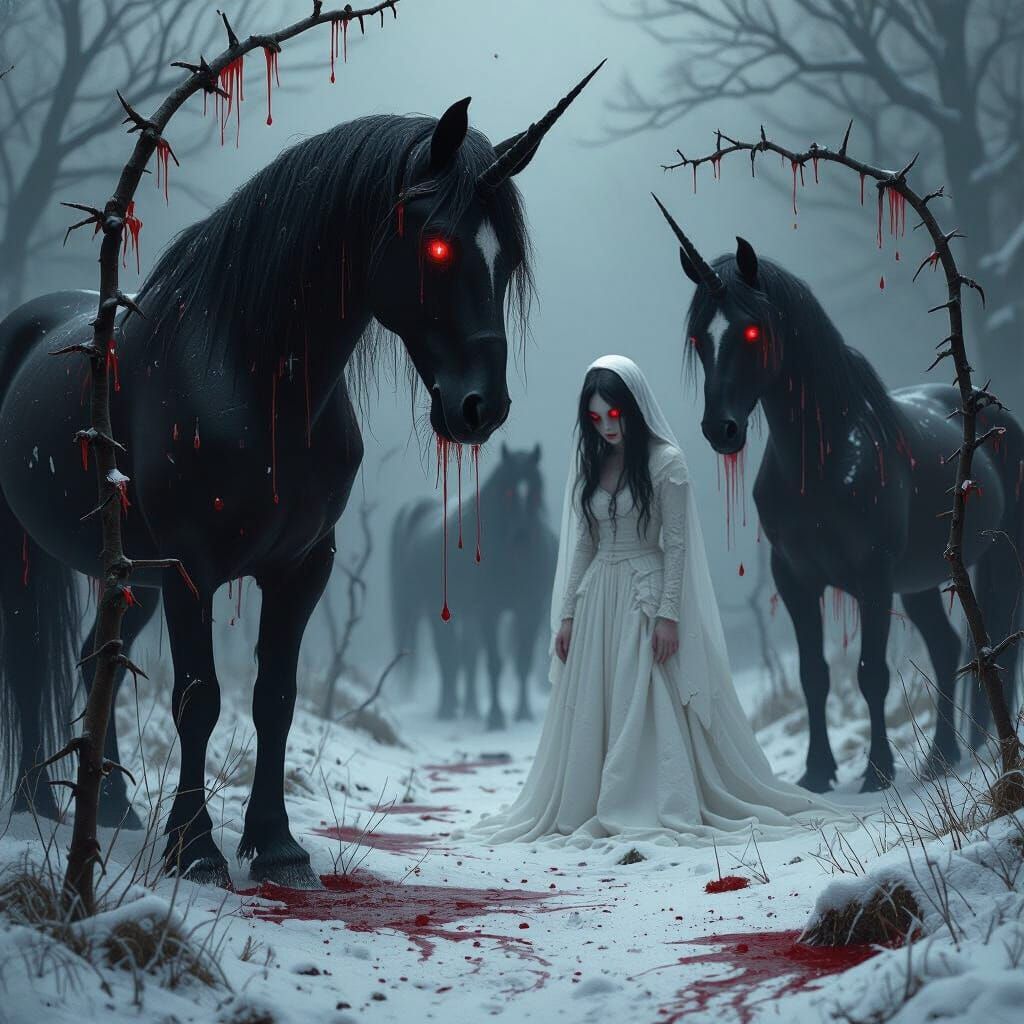 Gothic Nightmare Ponies in Dark, Eerie Lighting