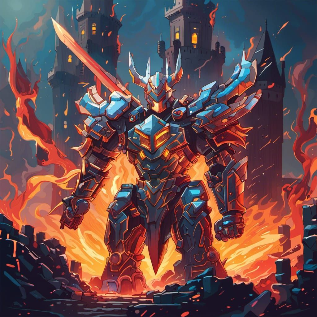 Giant Asgardian Mecha defending the castle