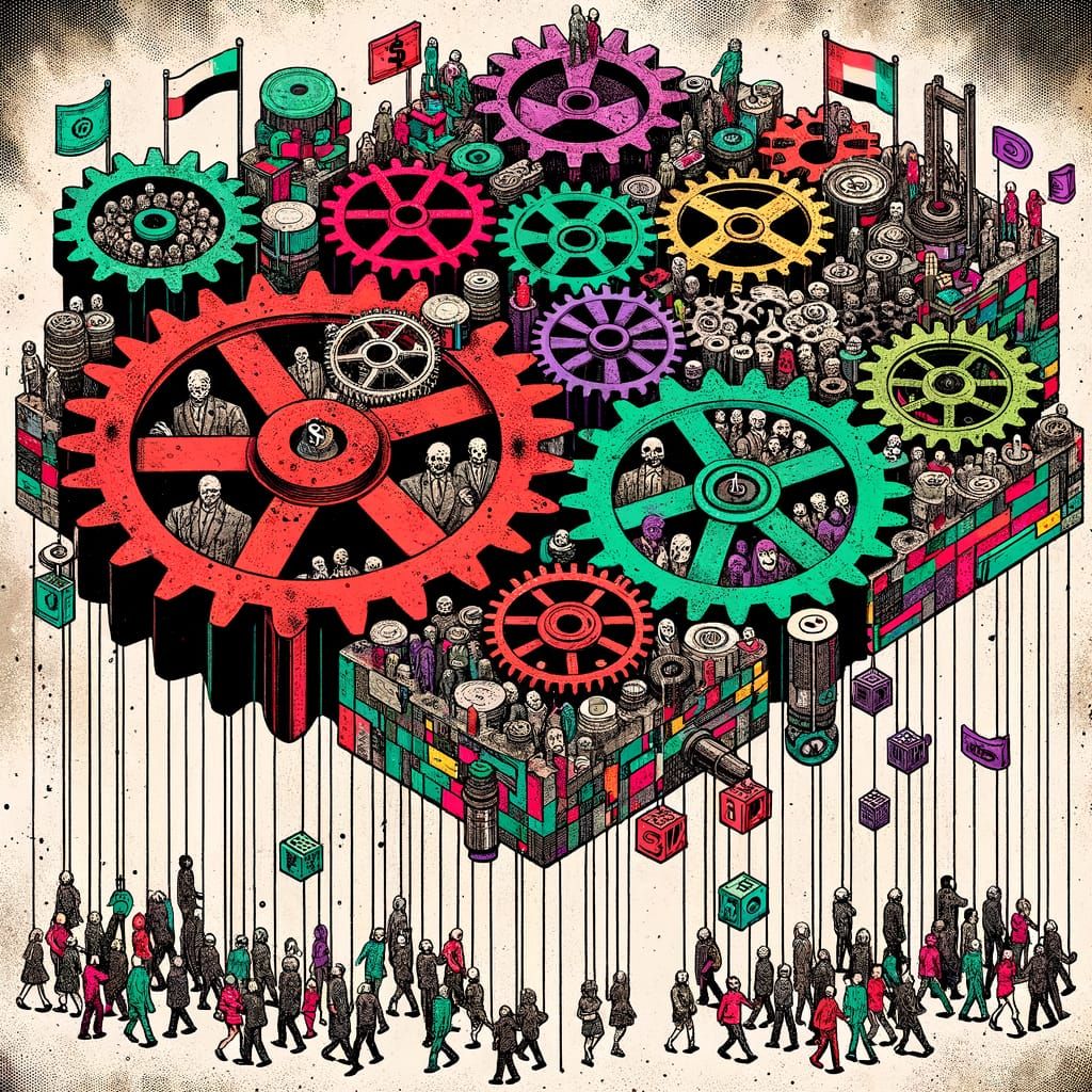 Grunge Comic Book Illustration of a Complex Political System