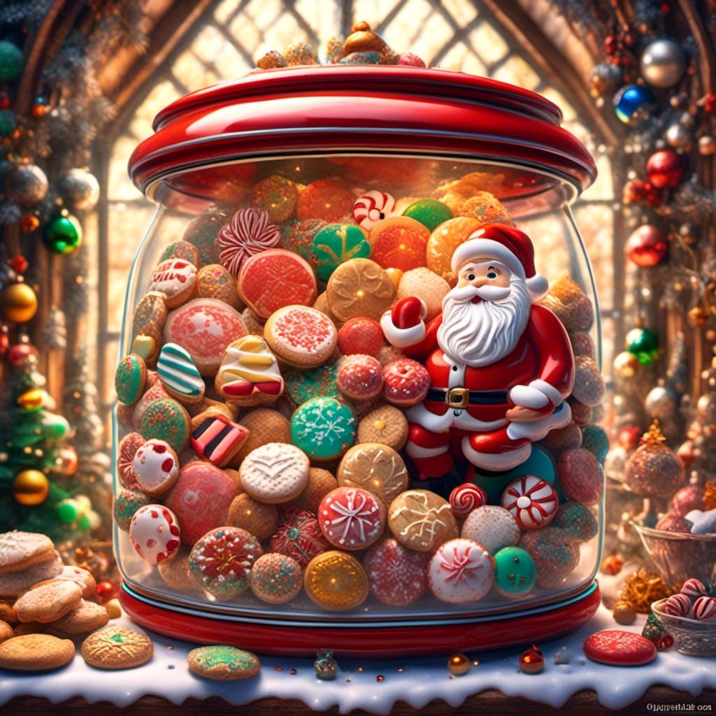 Stained Glass Santa Cookies in Candy Art Style