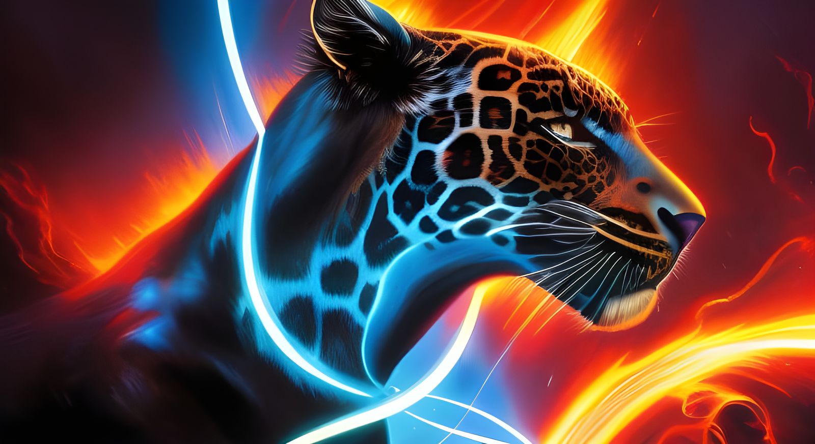 Glowing Jaguar in Blue Flames: Comic Book Art