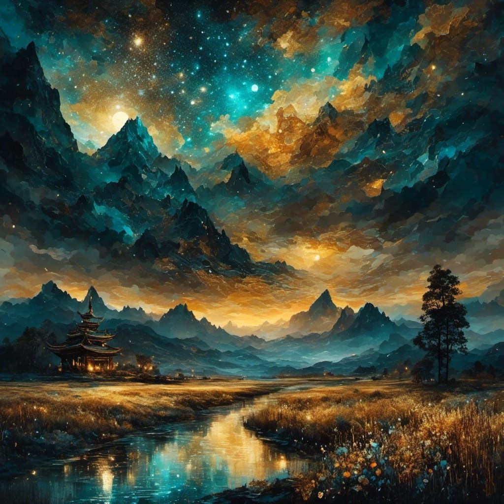 Melancholic Skyline in Mixed Media Style