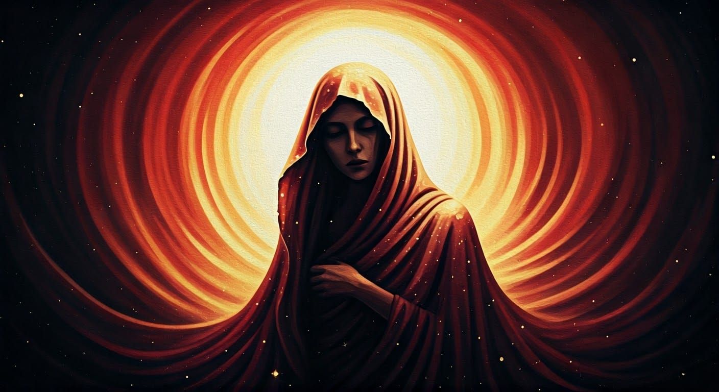 Cosmic Goddess Emerges from Starry Robes in Vibrant, Express...