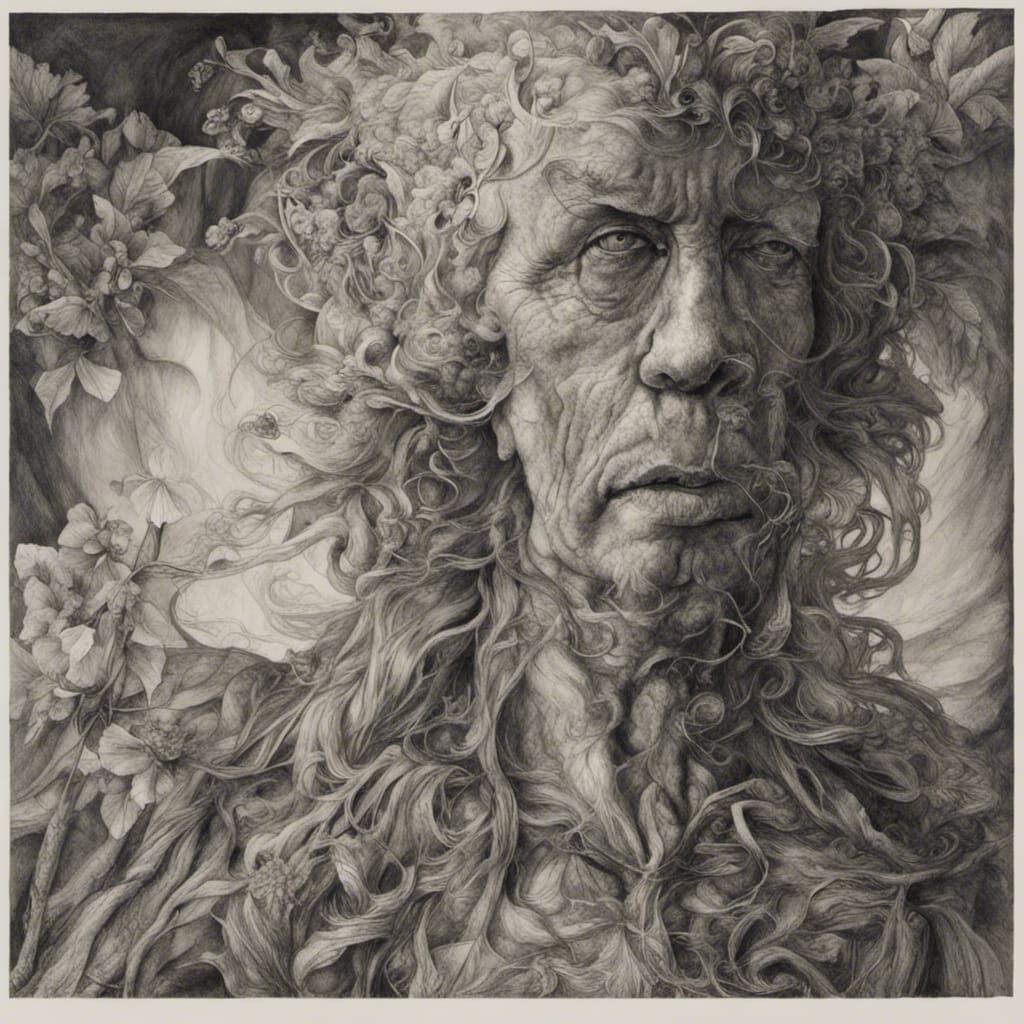 a black and white etching inspired by Dürer's meticulous engravings, featuring an elaborate interplay of light and textu...