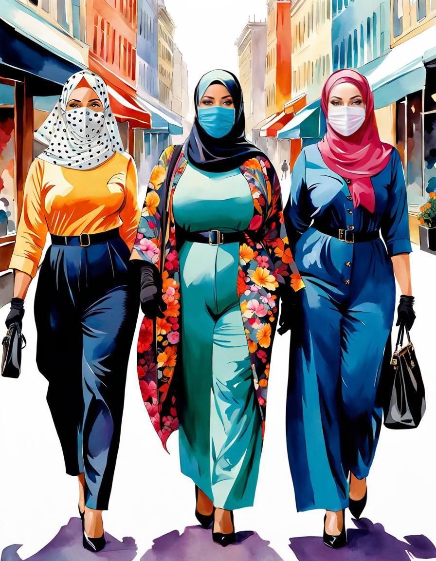 Watercolor Portrait: Modest Women in City