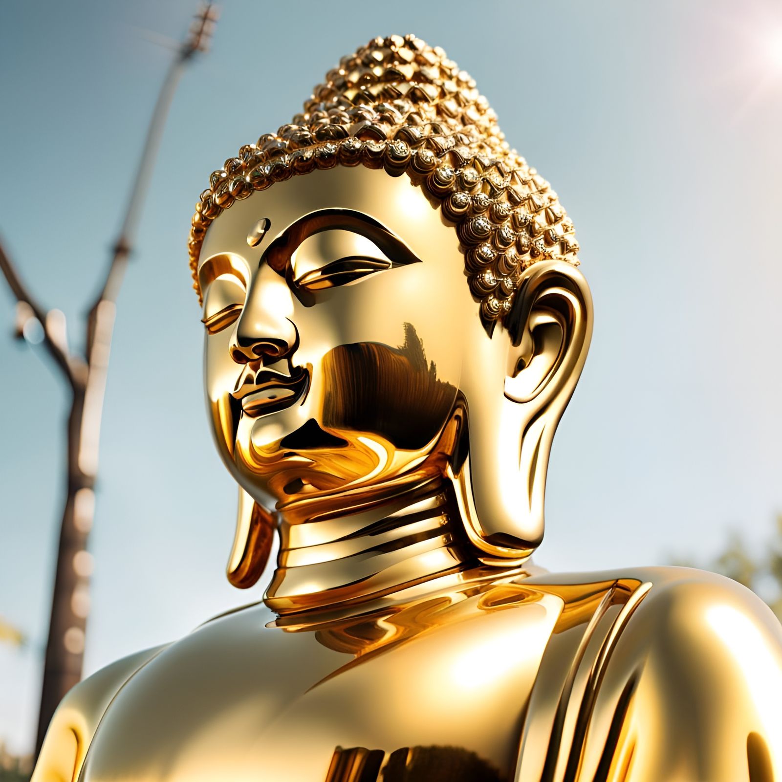 Gleaming Gold Buddha Statue in Sunlight