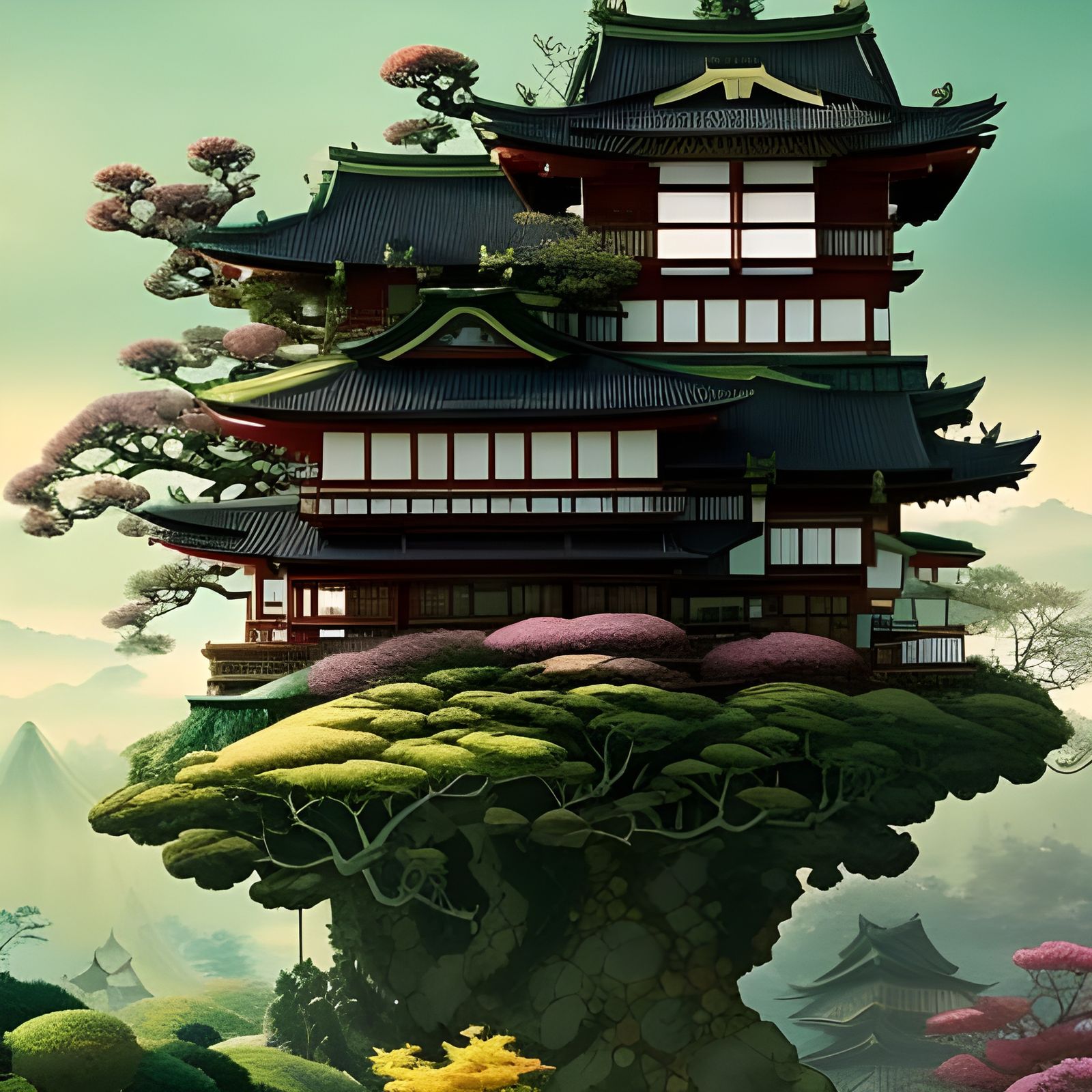 Surreal Japanese House and Garden Artwork