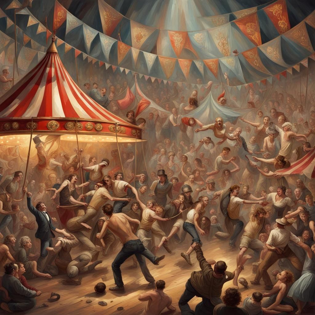 Chaotic Circus Sideshow: A Fusion of Art Styles