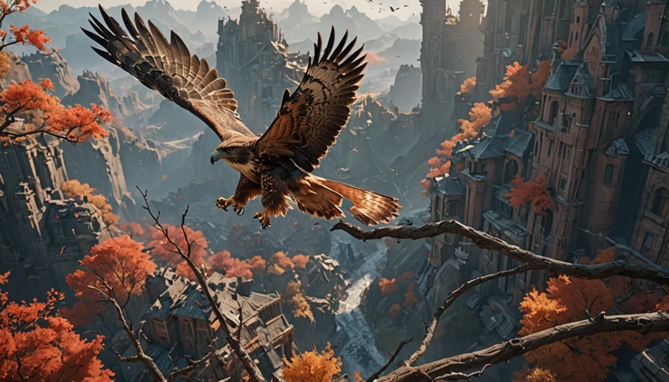 Red-Tailed Hawks in Detailed Fantasy Art Style