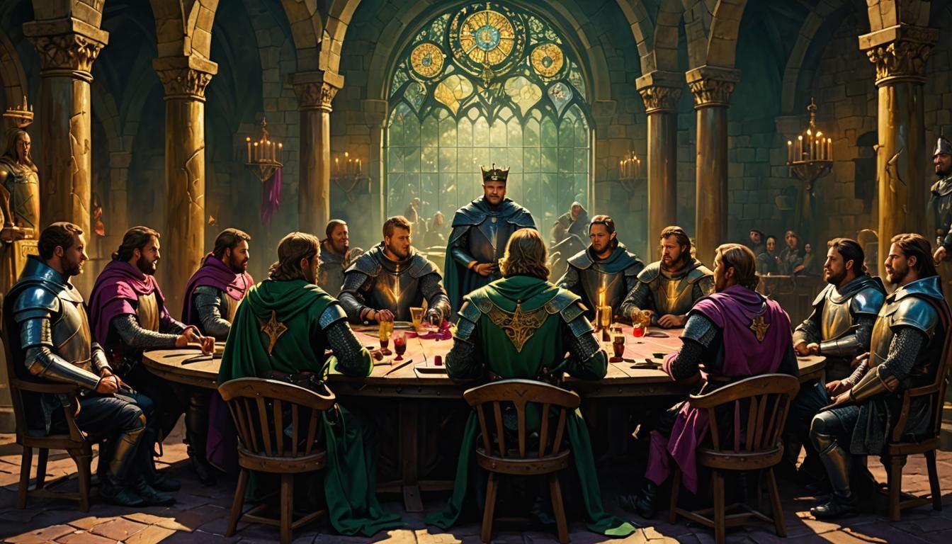 King Arthur and Knights at Round Table: Fantasy Realism