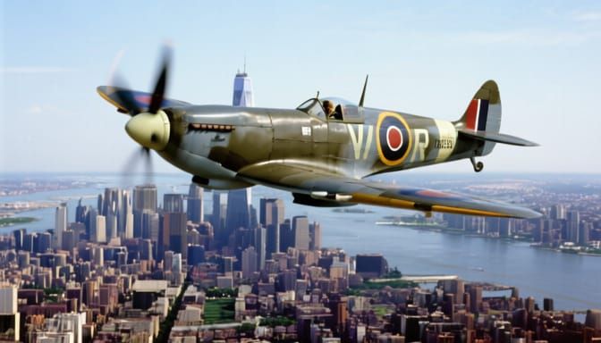 Supermarine Spitfire Soars Over 1990s New York City