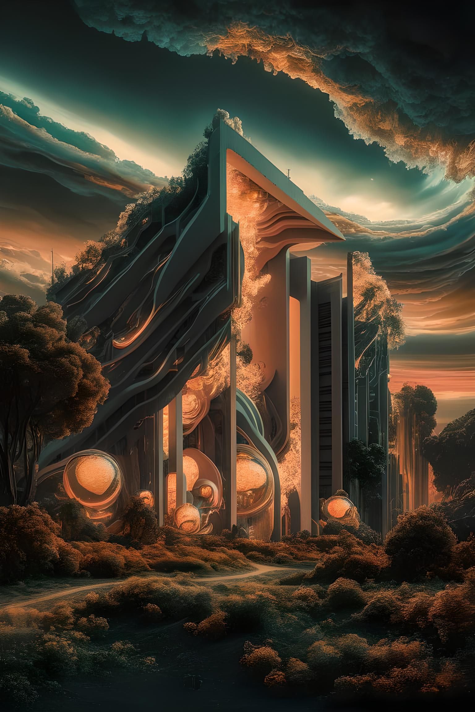 Surreal Landscape with Architectural Fragment, Ethereal Oil ...