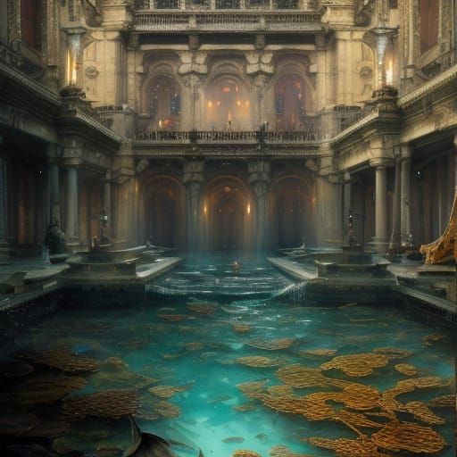 Elegant Underwater Atlantis Palace in Digital Painting