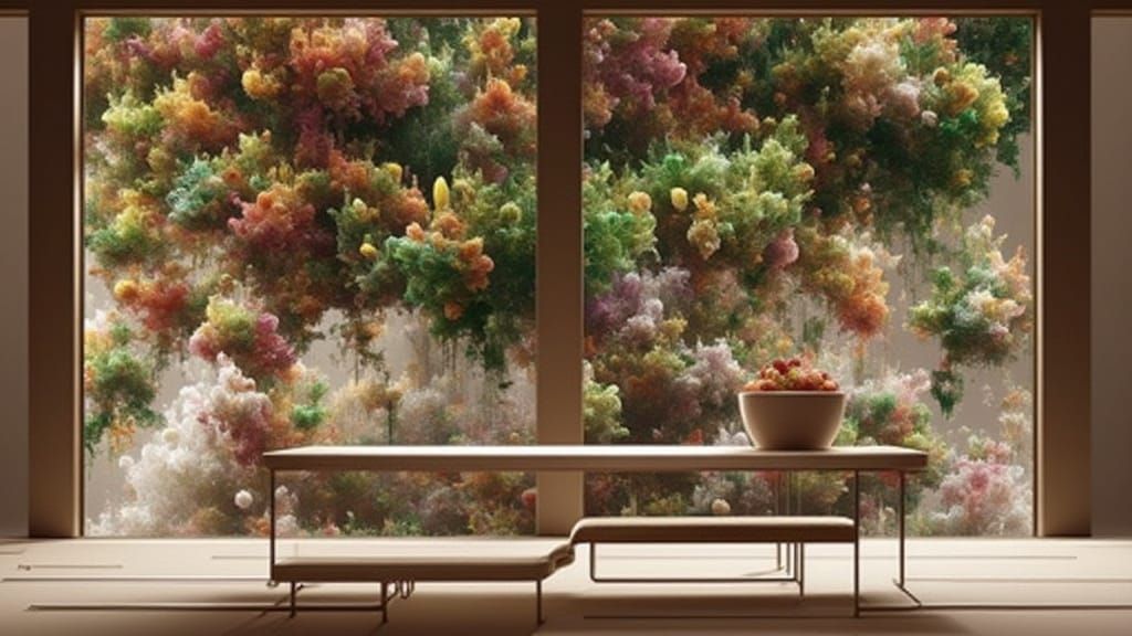 Surreal Crystal Installation in Futuristic Pointillist Style