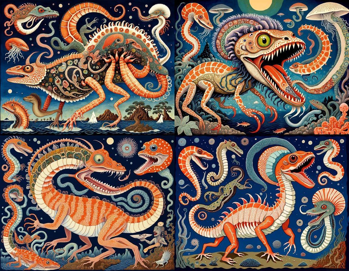 Whimsical Hybrid Creatures in Grotesque Poster Art