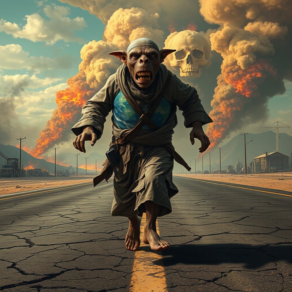 Earth as Weary Traveler in Dystopian Landscape