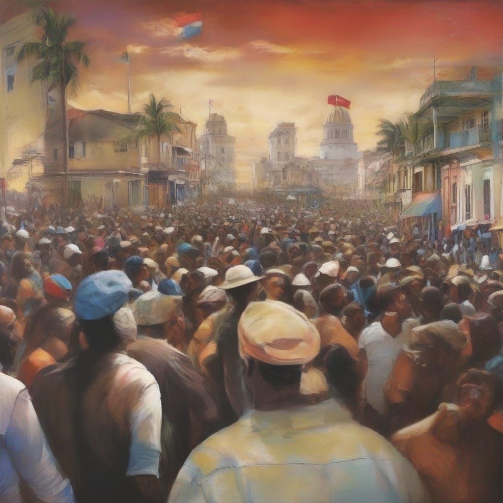 Surreal Cuban Revolution Scene with Empowered Masses