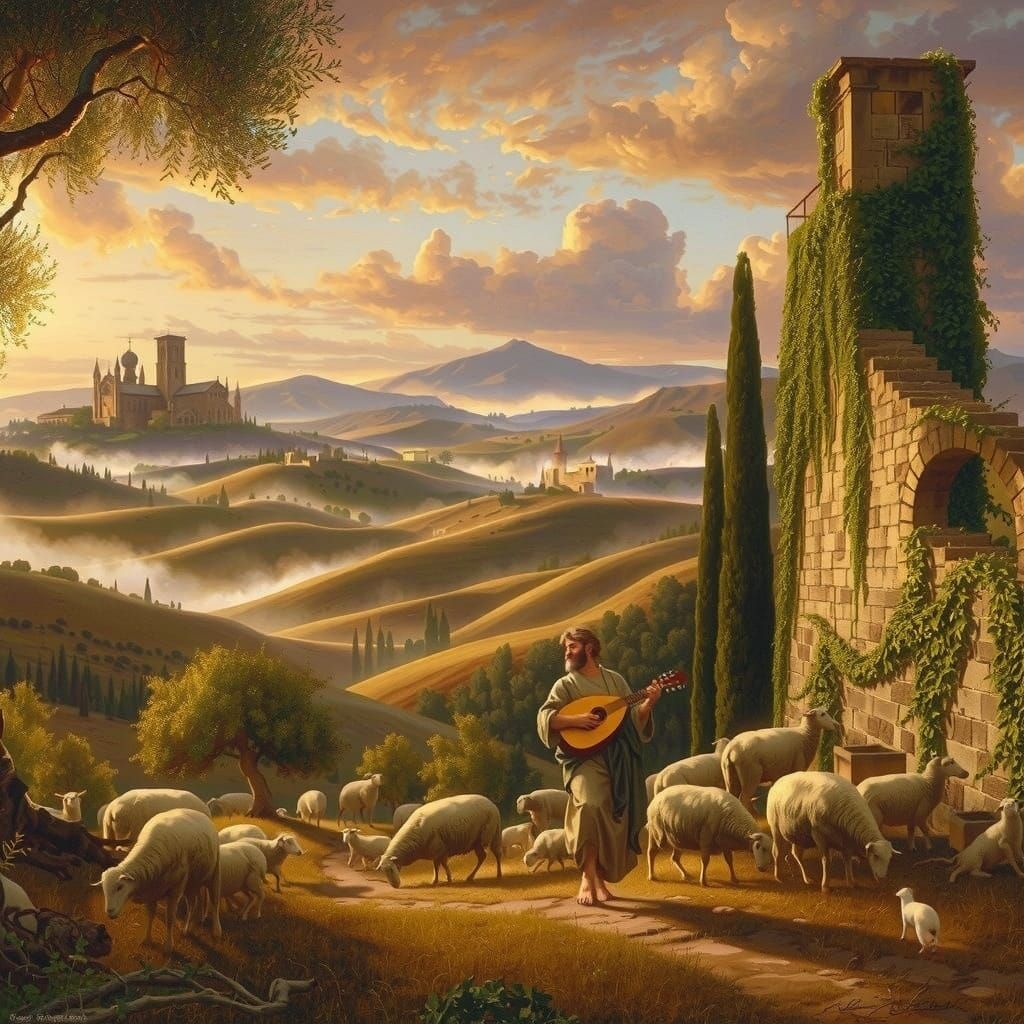 Idyllic Renaissance Landscape with Shepherd and Cathedral