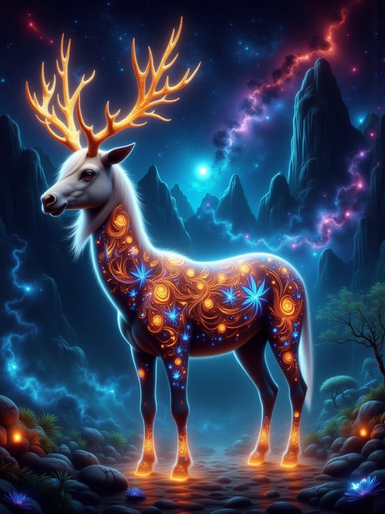 Mystical Hybrid Creature with Bioluminescent Patterns