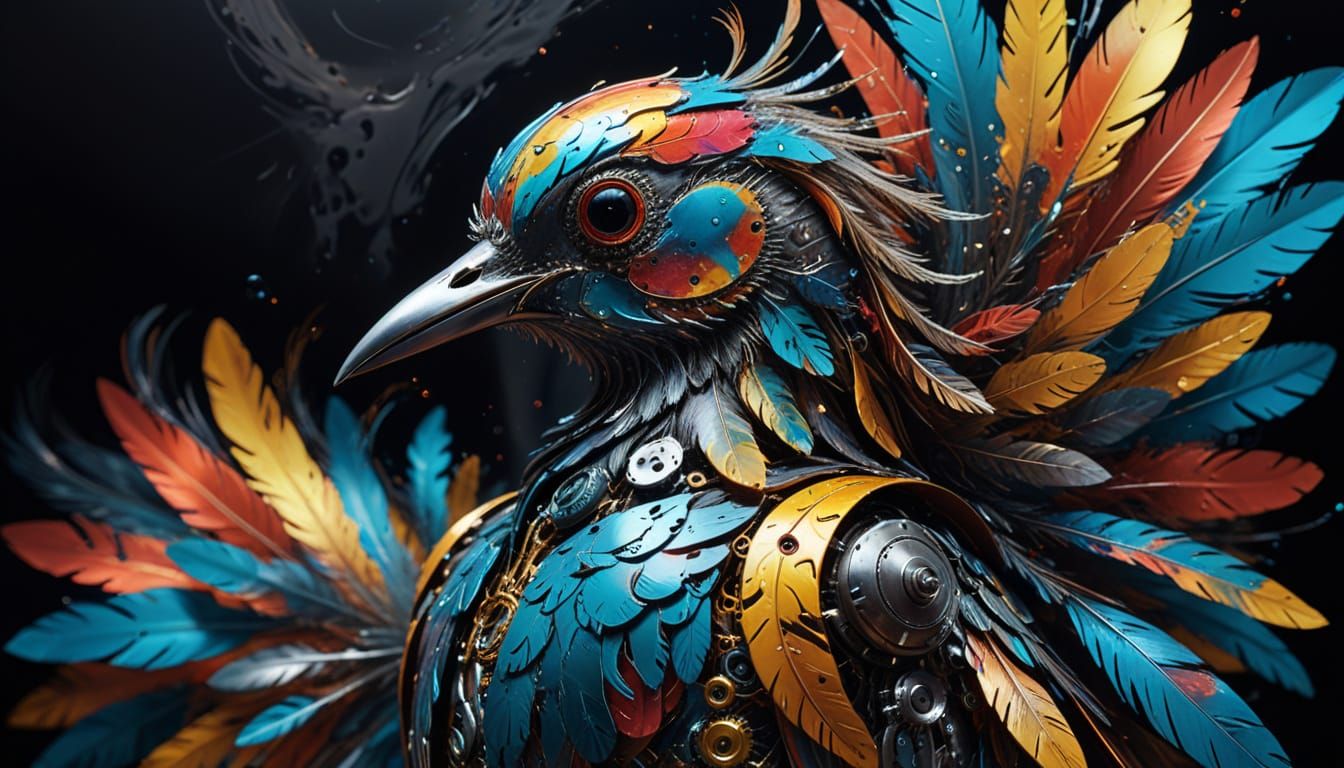 Surreal Metallic Bird in Salvador Dali Style