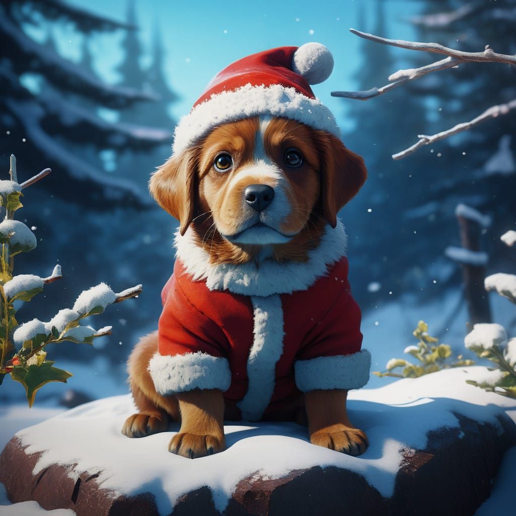 Magical Winter Puppy in Festive Wonderland
