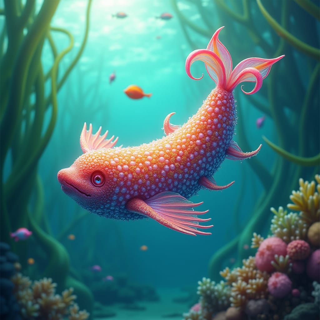 Iridescent Sea Pickle Amidst Rainbow Fish