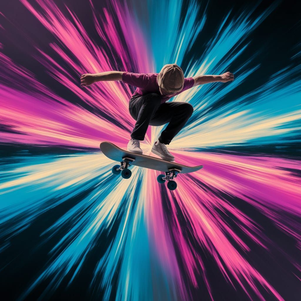 Vibrant Skater in Motion with Kaleidoscope Colors