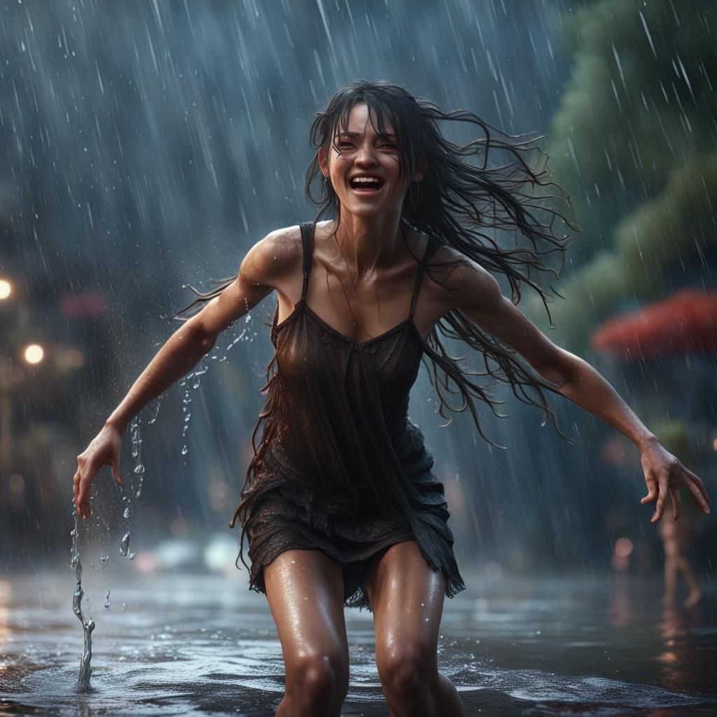 Girl Dancing in Rain: Fantasy Concept Art
