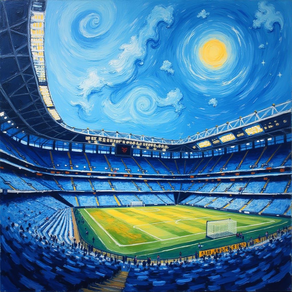 Dynamic Soccer Stadium in Starry Night Style