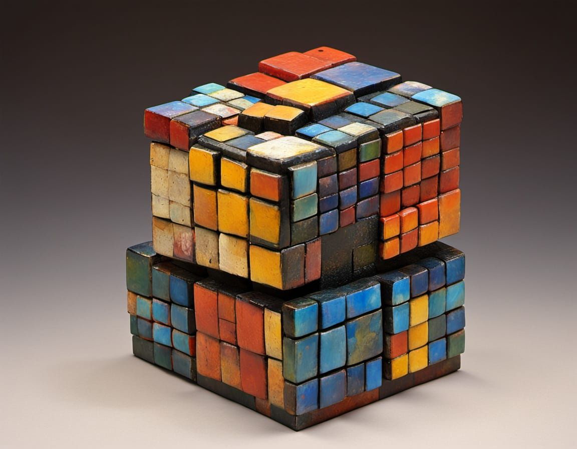Bold Encaustic Sculptures Made from Rubik's Cubes