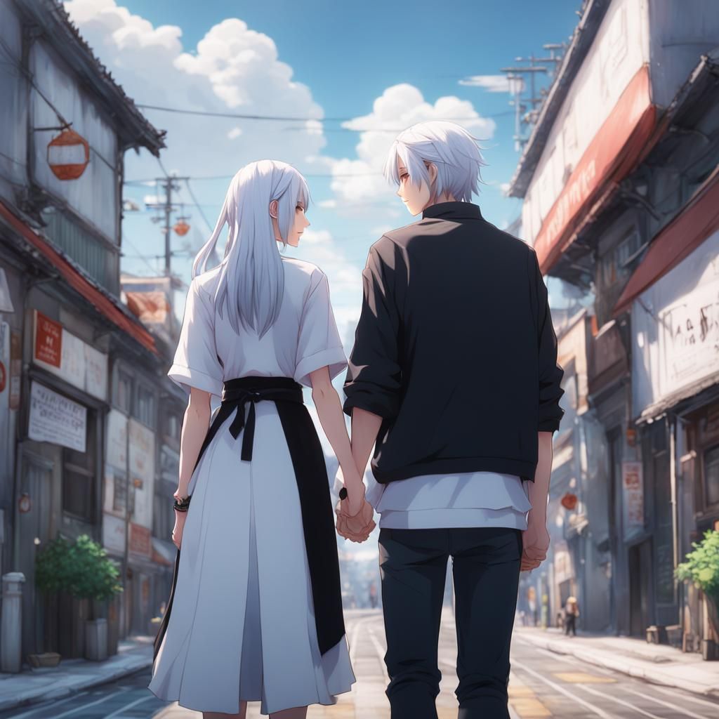 Anime Style Image of a Couple Holding Hands