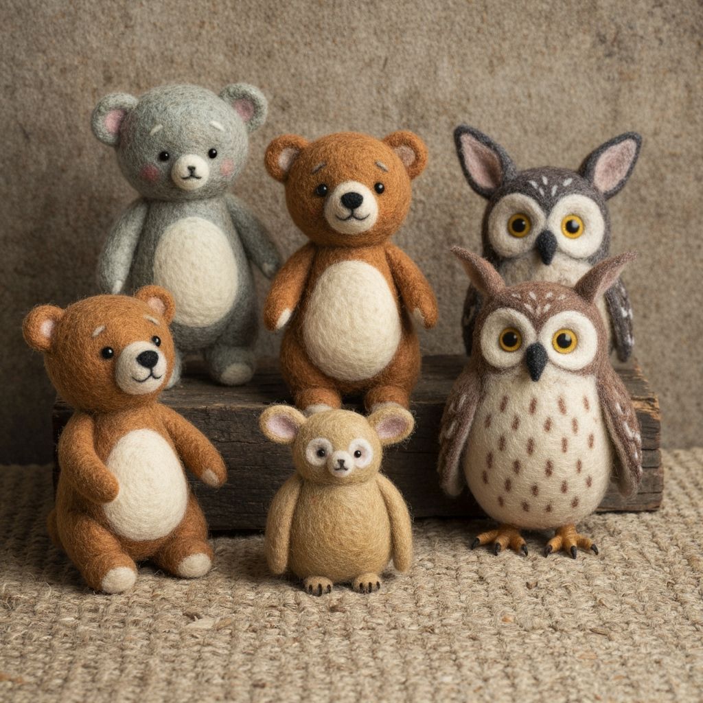 Enchanting Felted Animals in Whimsical Folk Art Style