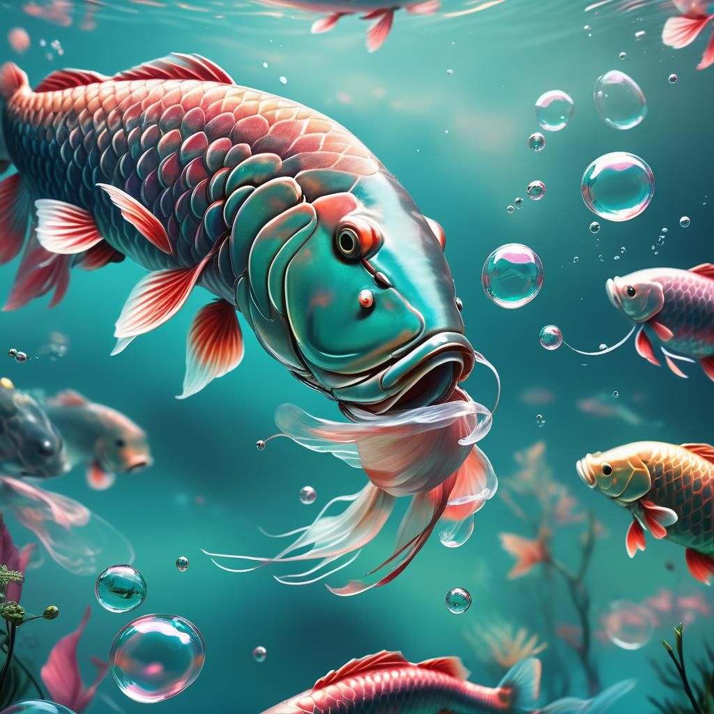 Arowana Fish in Shimmering Aquatic Digital Art