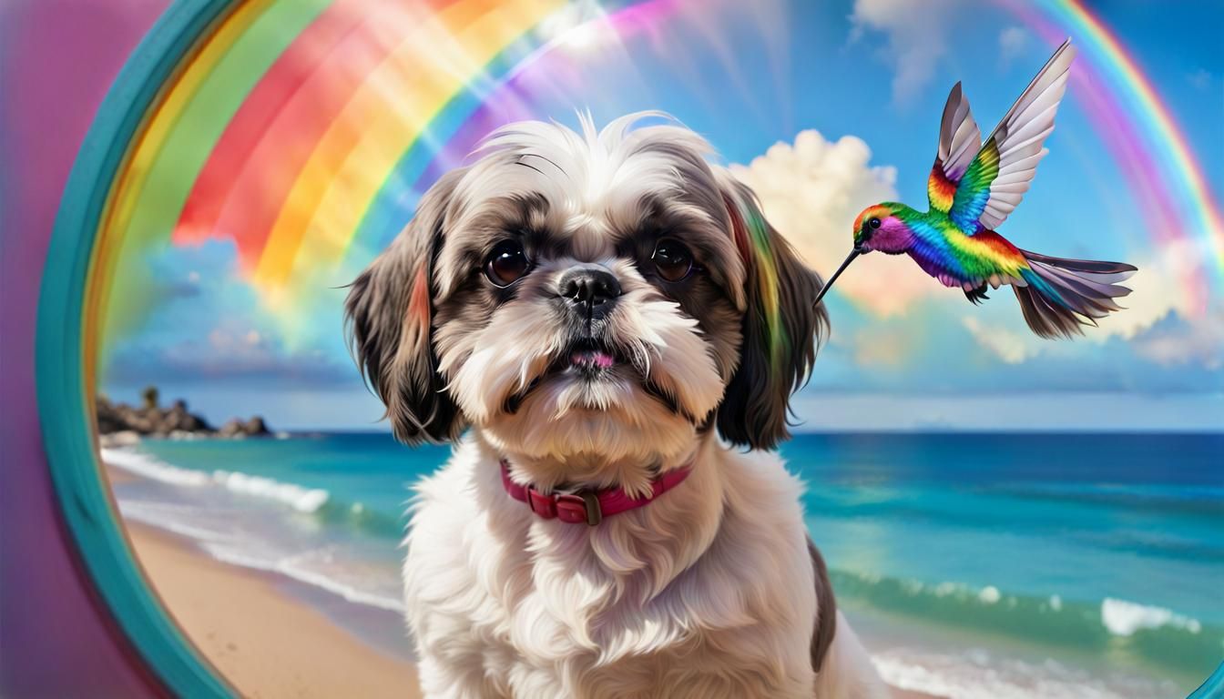 Rainbow Hummingbird Beach View Through Looking Glass