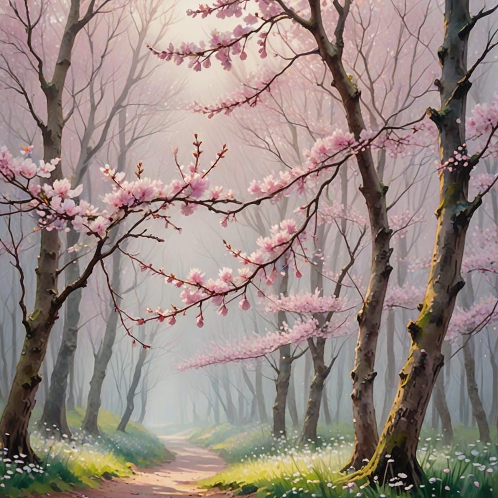 Whimsical Cherry Blossoms in Soft Pastel Hues