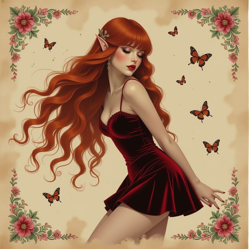 A hyper-realistic yet surreal artwork of a fairy with flowin...