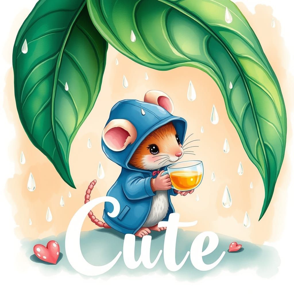 Charming Mouse Sipping Tea in Watercolor Illustration
