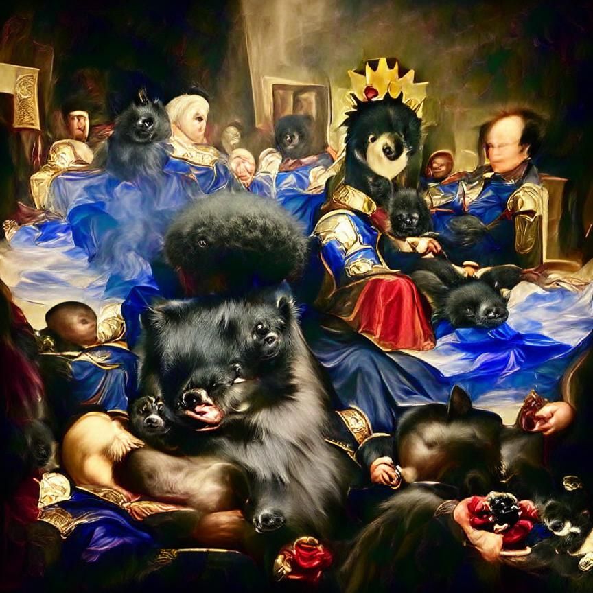 Renaissance King: Black Pomeranian Portrait