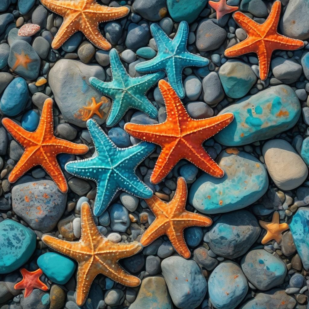 Abstract Marine Art: Colorful Starfish in Expressionism Styl...