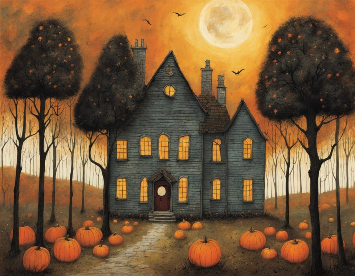 Three Siblings Explore Spooky House in Whimsical Style
