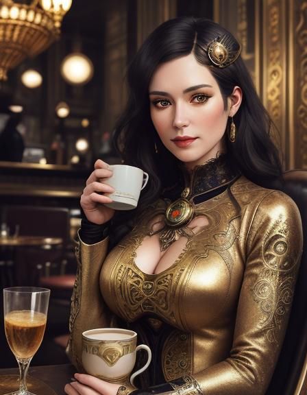 Clockwork Cyborg Cocoa in Opulent Spaceship Cafe