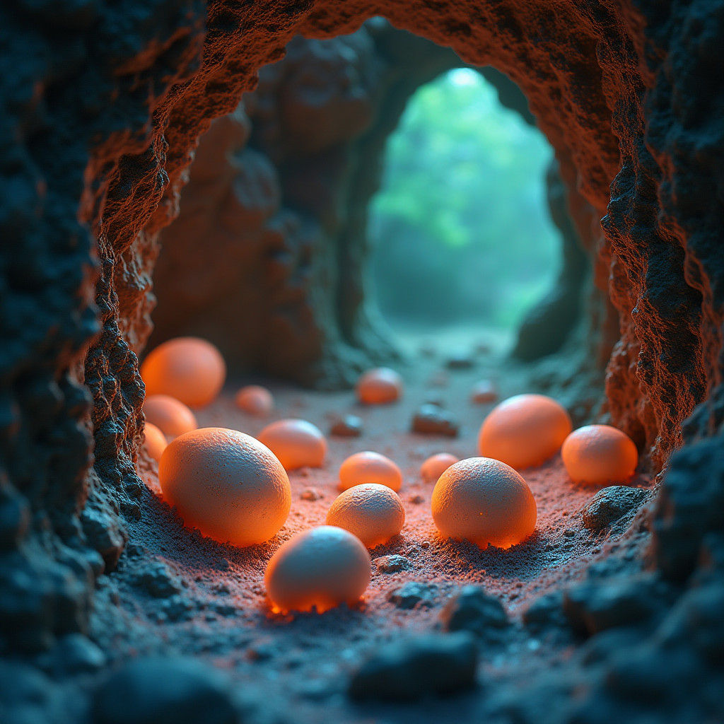 Dragon Eggs Hatching in Fluorescent Cave: Fantasy Art