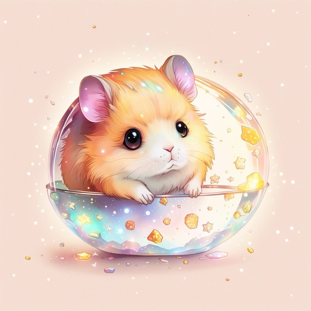 Cute Chibi Hamster in Holographic Cosmic Style