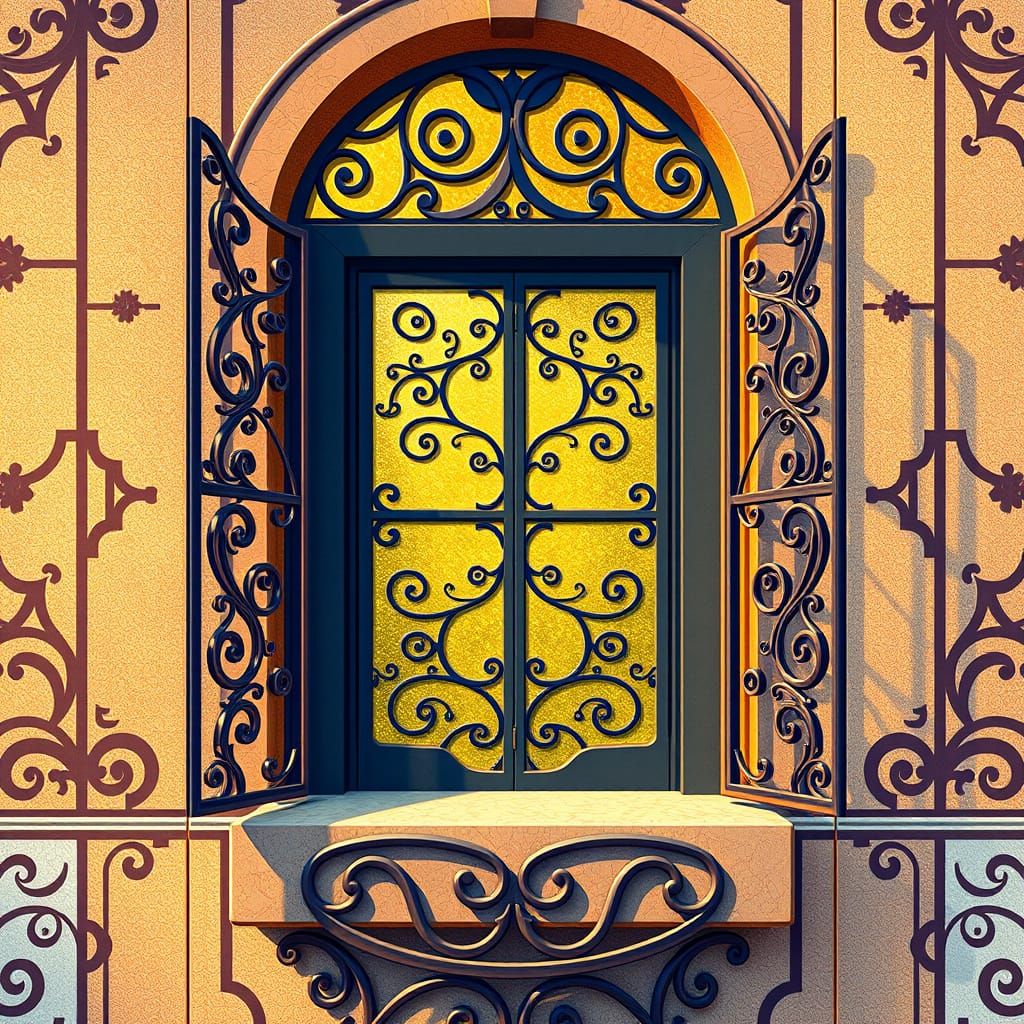 Vibrant Art Deco Window in Kinetic Pointillism Style